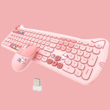 Cute Cat 2.4G USB Wireless Keyboard and Mouse Combo, Silent Keys, Pink, 110 Keys, Compatible with Notebook and PC