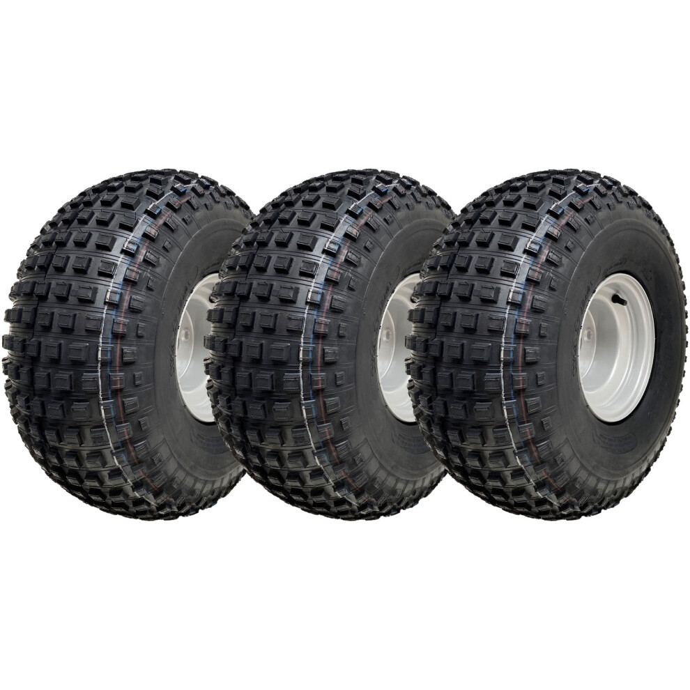 Parnells 22X11.00-8 Knobby Atv Tyres 4 Stud Rim Trailer Quad Wheels 100Mm Pcd (Set Of 3)