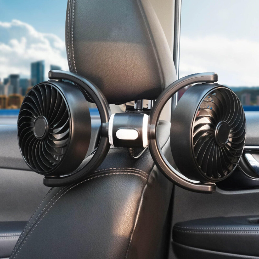Usb Car Cooling Fans For Backseat - Dual Head 3-Speed 360 Rotatable Air Circulation Fan For Suv, Rv, Truck, Sedan 6947110166896