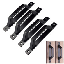 Carbon Steel Sliding Barn Door Handle Set, 4 Pcs 19.6cm Wood Gate Pull Handle, Durable Rustic Style Hardware