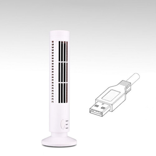 Mini USB Bladeless Tower Fan 2 Speeds, White, 330x105x60mm 2