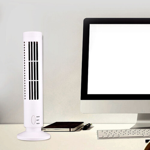Mini USB Bladeless Tower Fan 2 Speeds, White, 330x105x60mm
