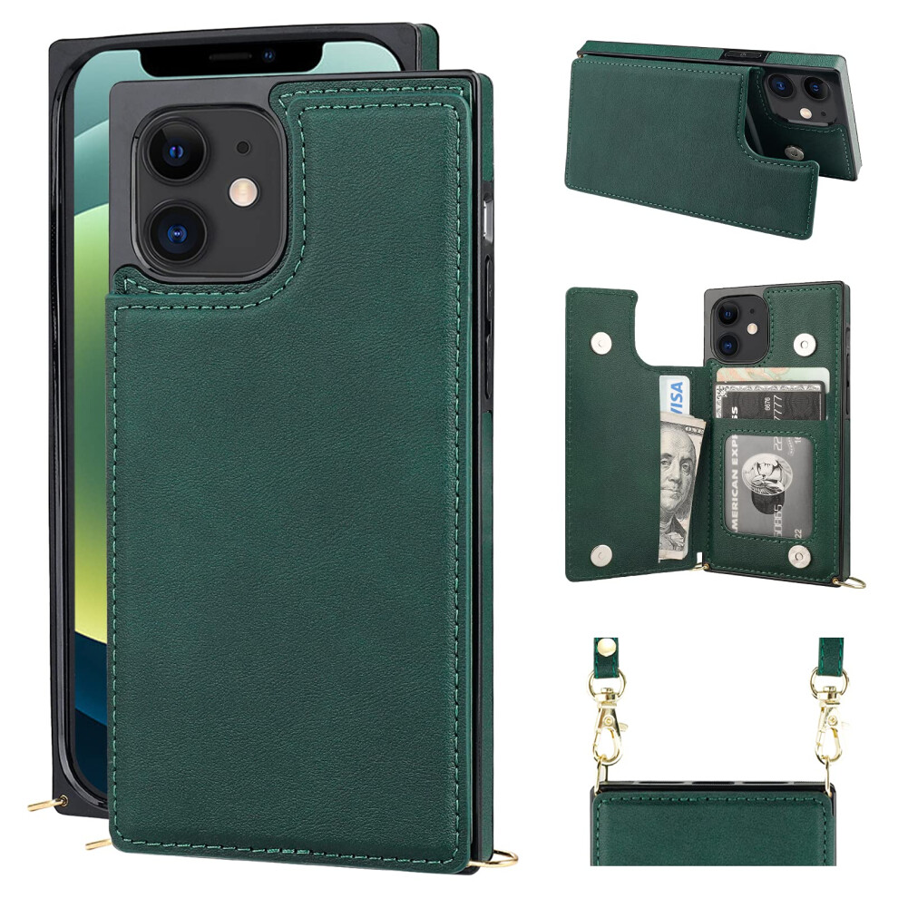 Crossbody Wallet Case For Iphone 12 Mini, Pu Leather Credit Card Holder, Shockproof, Detachable Lanyard, 5.4 Inch Green 6482260659299