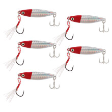 5 Stück 15 g Metall-Vib Hard Fishing Lures Jigging Angelköder Künstliche harte Köder mit Pailletten Laser-Federschwanz Haken Roter Kopf Sil