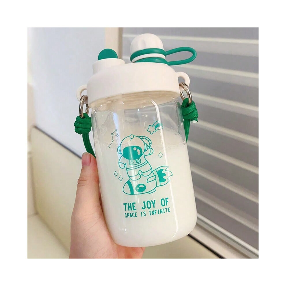 (BSQ-716 green, 500ml) Water cup female student glass large capacity portable high temperature resistant straw cup children's cute cup-image-OPC-PJNFB65-NEW