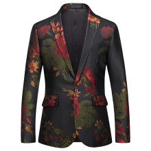 Mens Notched Lapel Floral Suit Jacket Slim Fit Single Breasted Blazer for Weddings Parties in Luxury Printed Fabric