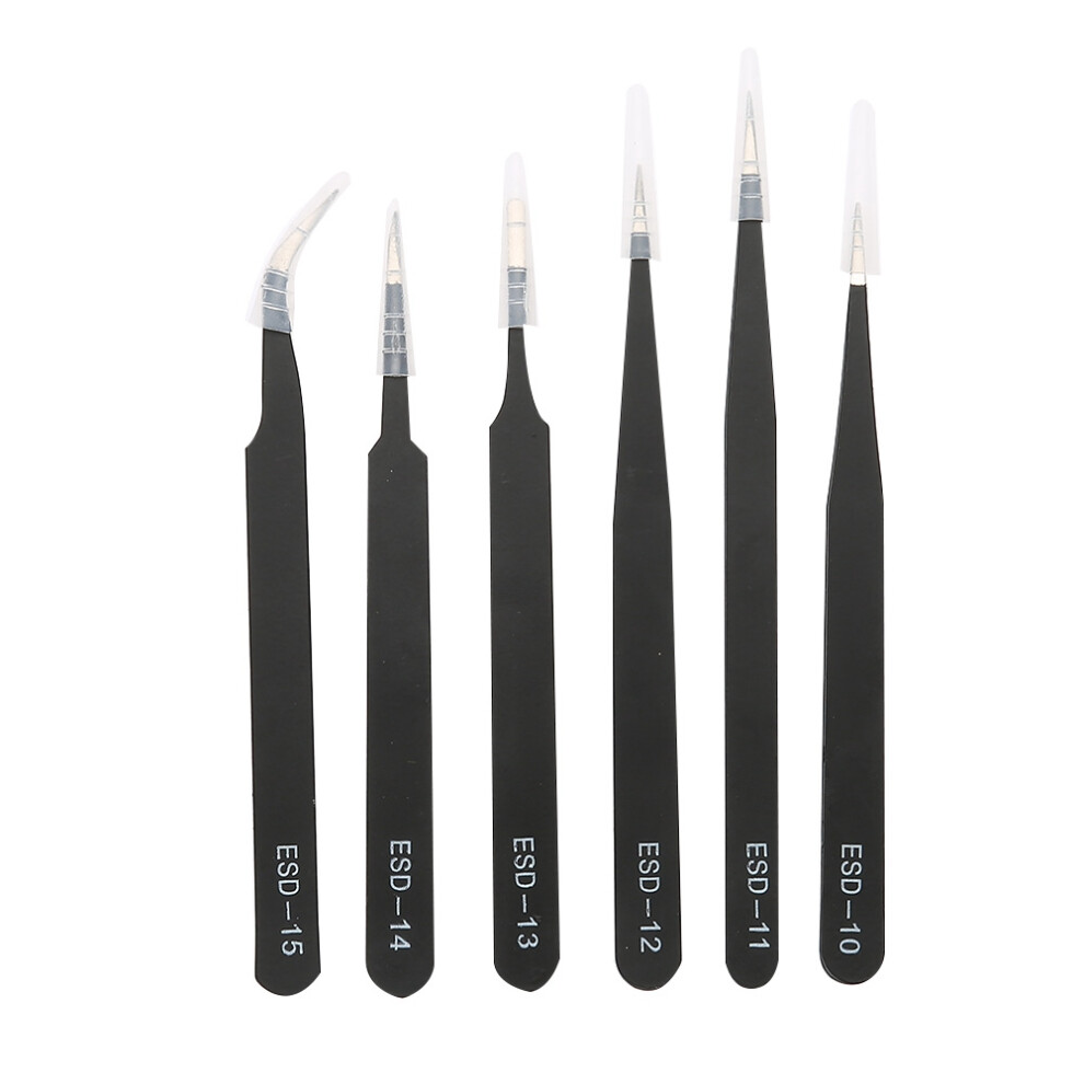 6PCS Anti static Tweezers Stainless Steel Tweezer