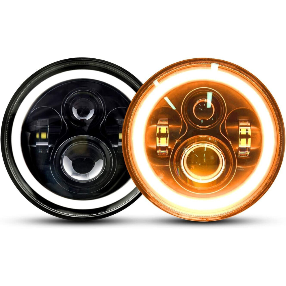 7 Inch Round Led Headlight Assembly With Halo Turn Signal And Drl For Wrangler Jk Tj Cj Hummer H1 H2 H6024 Amber/White 6947110167978