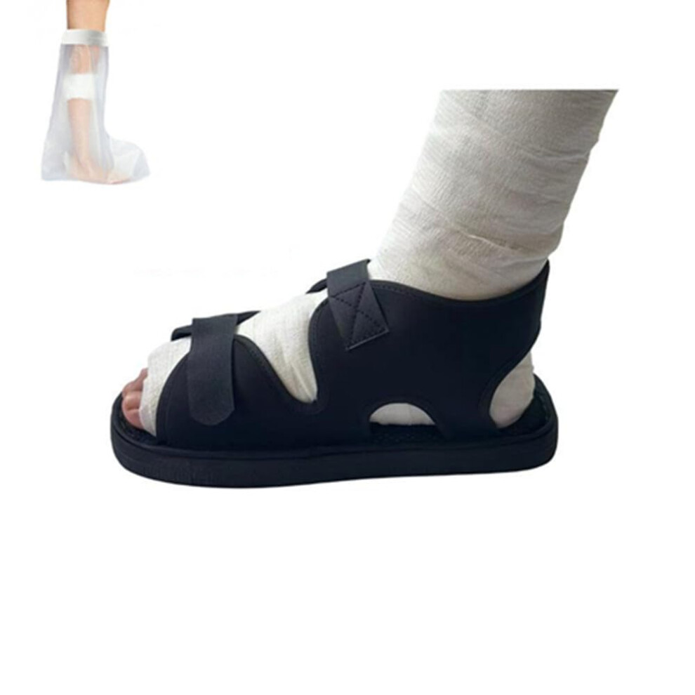 Post Op Shoe for Broken Foot, Open-Toe Recovery Boot for Left or Right Foot, Lightweight Plaster Walking Shoe, Large Size