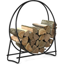 30 Inch Firewood Log Rack, Heavy Duty Round Tubular Steel Wood Storage Holder for Indoor & Outdoor Fireplace Use