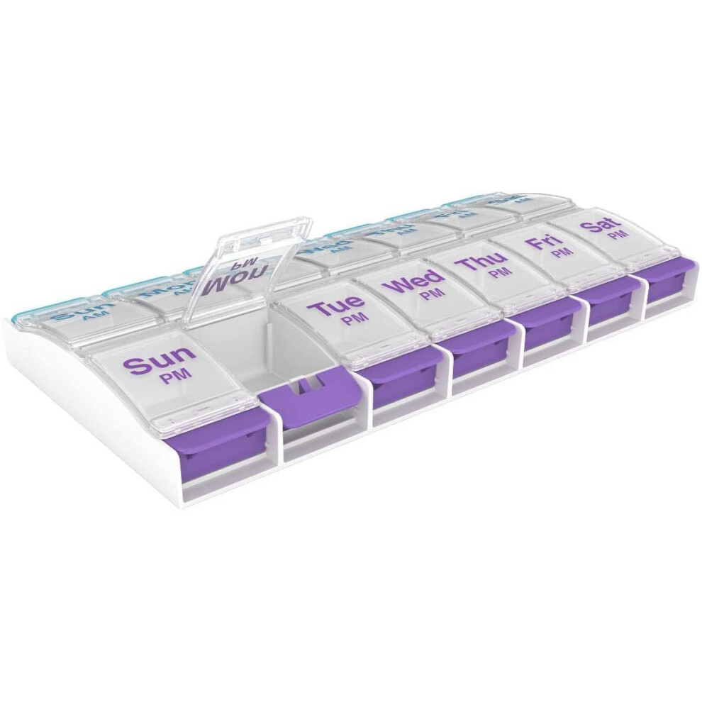7-Day Push Button Pill Case Bundle with AM/PM Compartments, Clear and Black/White Lids, Portable Medication Organizer