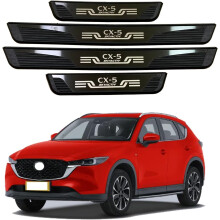 Car Door Sill Scuff Plate Protector Accessories, for Mazda CX5 CX-5 2017-2024 2025, Stainless Steel with Plastic Trim Cover Guard Parts