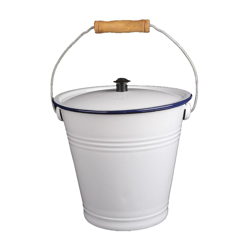 (45L) Enamel Bucket with Wood Handle Country Kitchen Utility Metal Pail for