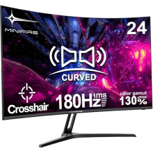 Minifire 24 Inch Curved Gaming Monitor 180Hz, Built in Speaker, FHD 1920x1080, Crosshair 1ms, sRGB130%, HDR, 1500R, FreeSync, 300cd/m², Frameless