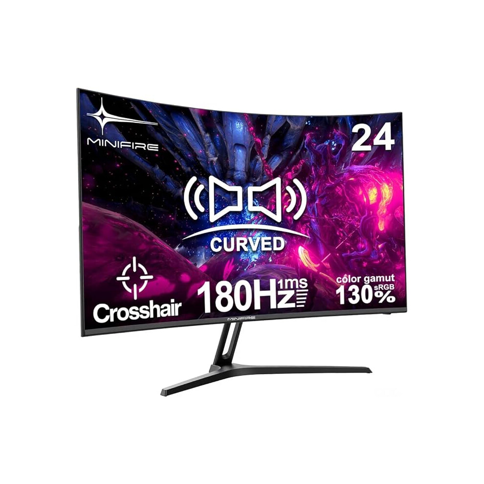 Minifire 24 Inch Curved Gaming Monitor 180Hz, Built In Speaker, Fhd 1920X1080, Crosshair 1Ms, Srgb130%, Hdr, 1500R, Freesync, 300Cd/Mâ², Frameless