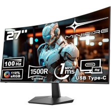 Minifire 27 Inch Monitor, USB Type-C Port, 100Hz Curved Monitor, Built in Speaker, Eye-Care for Business and Office, FHD 1080P PC Screen, FlickerFree