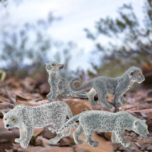 4-Piece Snow Leopard PVC Figurines, Realistic Miniature Wild Animal Models
