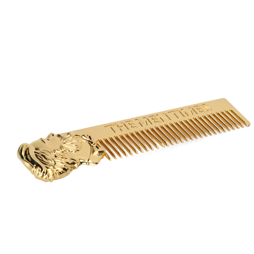 Stainless Steel Beard Comb Men Mustache Styling Tool Gold 3D Portrait Shape