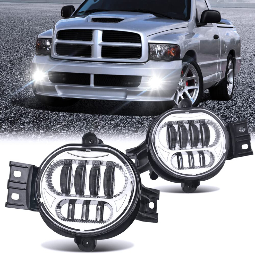 Upgraded Led Fog Lights For Dodge Ram 1500 2002-2008, Ram 2500/3500 2003-2009, Durango 2004-2006, Chrome Finish 6276012485126