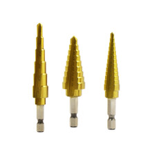 Step Drill Bits 3 PCS High-Speed Steel Titanium Coated 1/8 to 3/4 Inch for Metal Wood Plastic with 1/4 Inch Hex Shank