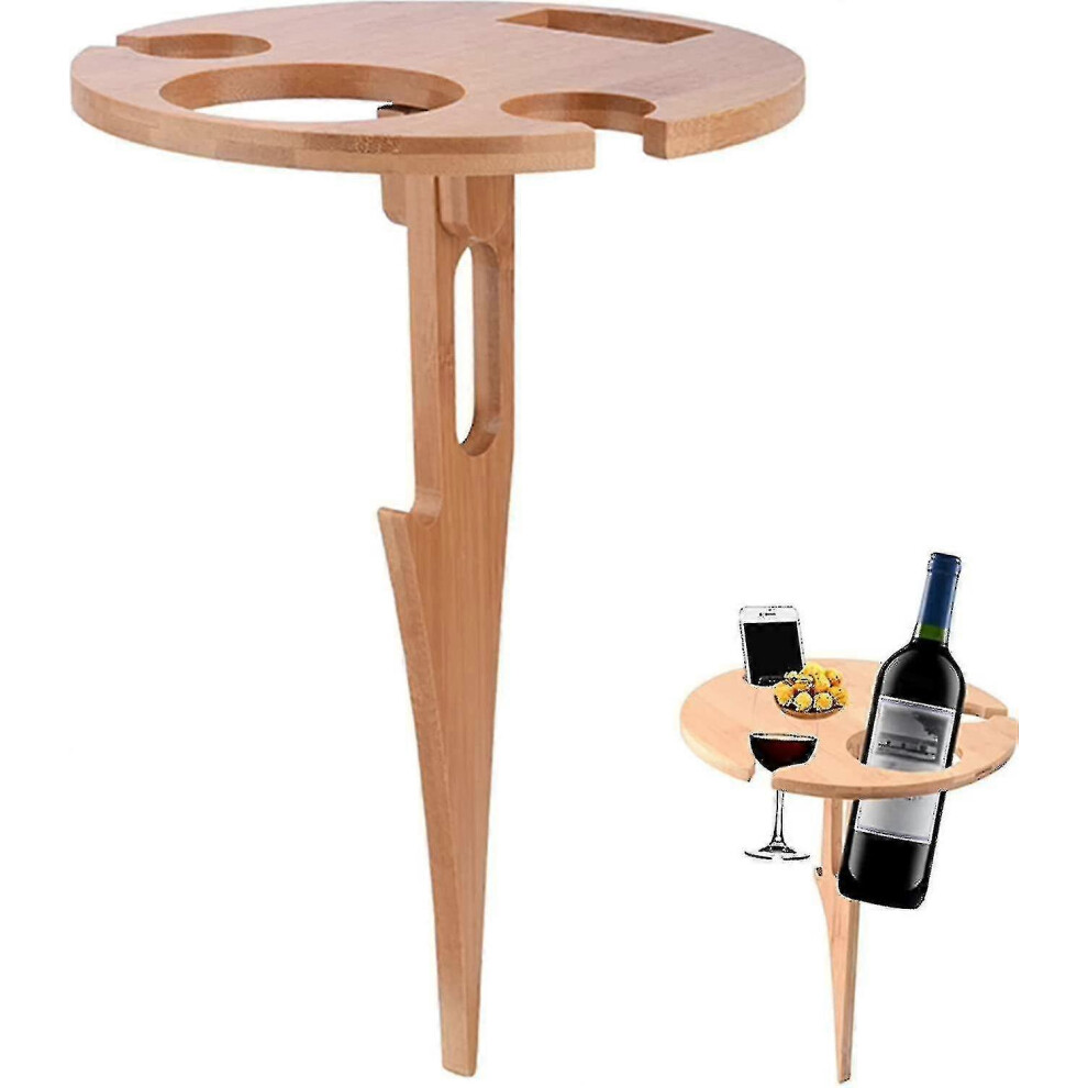 Table à vin pliante,Table de pique-extérieure en bois,Portable Tréteau Petite Table 2 en 1 Porte-verres à vin pour le camping / jardin / barbecue