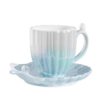 Caneca de café de cerâmica com pires, copo de concha de pérola, canecas de café bonito para escritório e casa, para chá latte de leite A