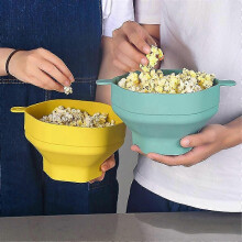 Tazón de palomitas de maíz de microondas de silicona Cubo de palomitas de maíz plegable con tapa Palomitas de maíz plegables Herramienta de
