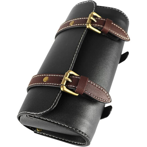 Motorcycle Fork Bag Waterproof Leather Quick Release Side Bag Universal Tool Storage Black Small Tool Pouch 2