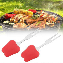 2kpl ruostumattomasta teräksestä yhteensopiva haarukkagrilli BBQ vartaat kotiruoanlaitto hedelmävälipalat (punainen) 1