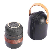 Tragbares schwarzes Keramik-Teeset für Reisen und den Heimgebrauch, Bürotassen Keramik-Tee-Kaffeebehälter mit Tasche A