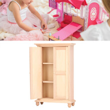 1:12 Puppenhaus Kleiderschrank Holz Miniatur Schlafzimmer Wohnzimmer Szene Doppel Tür Schrank Möbel Zubehör