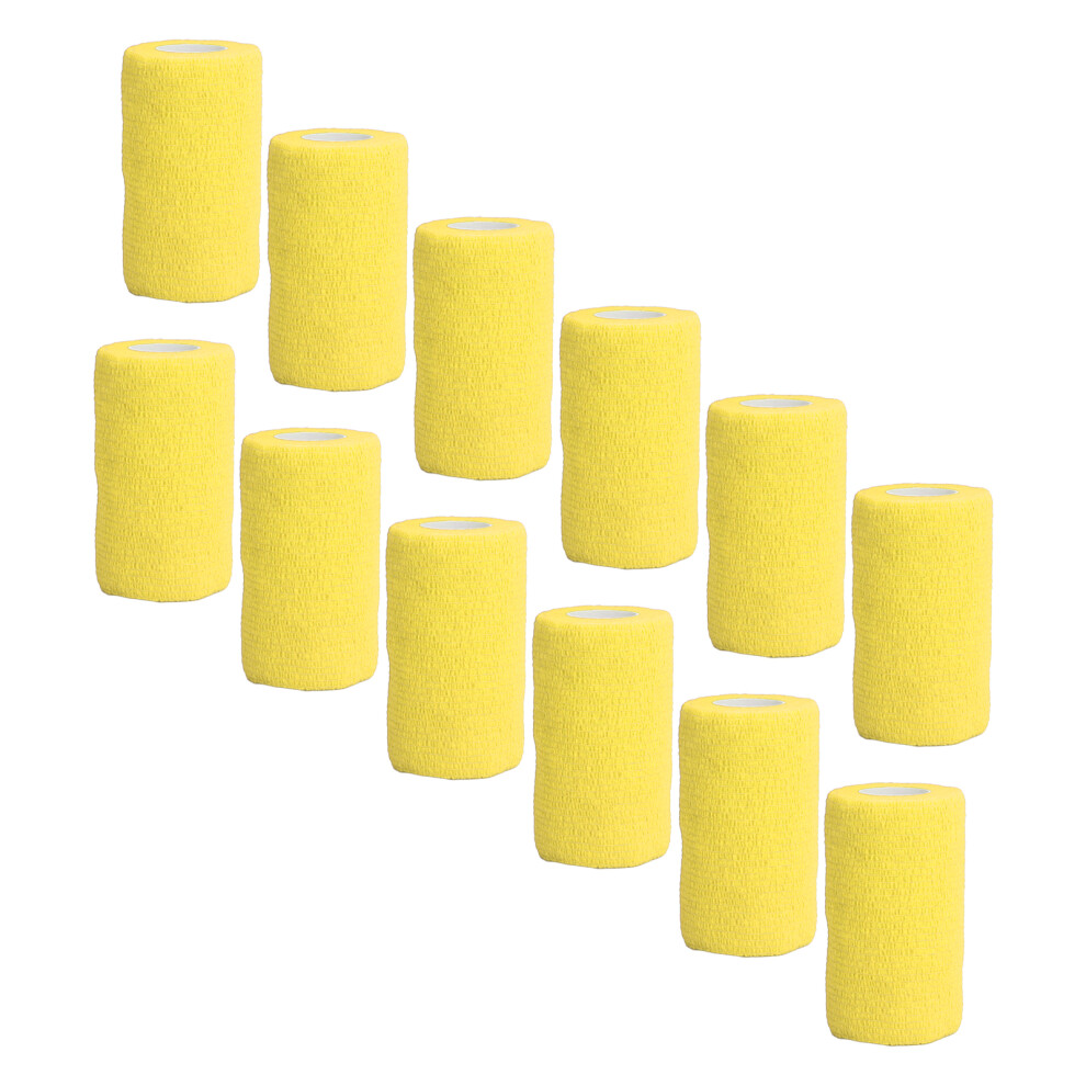 Yellow 12Pcs Elastic Self Adhesive Bandage Wrap For Cows Dogs Horses 10Cm