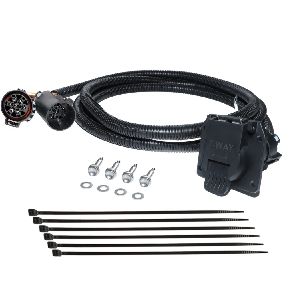Truck Bed 7-Pin Trailer Wiring Harness Extension 7Ft Compatible With Chevy Silverado Ford F150 Gmc Sierra Ram 1500 6276012486352