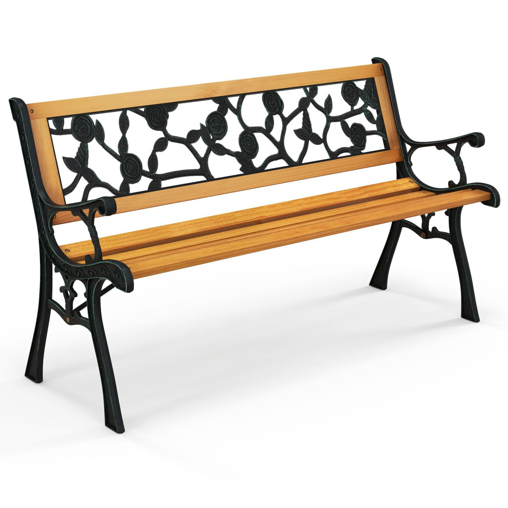 Outdoor Garden Bench - Weatherproof Iron and Hardwood Park Bench Chair for Backyard, Patio, Lawn, and Poolside Use-image-OPC-PJNHSSP-NEW