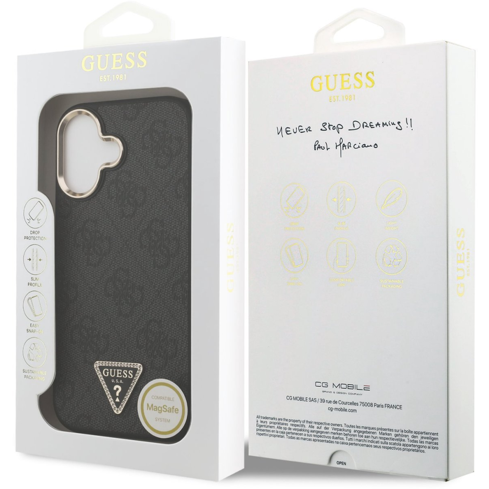 Guess Pu Leather 4G Triangle Logo Gold Frame Case For Iphone 17 Black 3666339520953