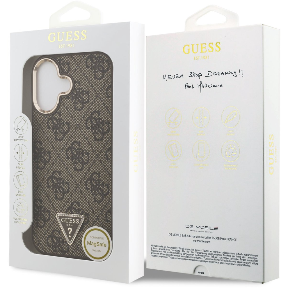 Guess Pu Leather 4G Triangle Logo Gold Frame Case For Iphone 17 Brown 3666339521110