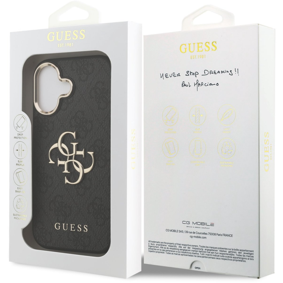 Guess Pu Leather 4G Big Logo Gold Frame Case For Iphone 17 6.3" Black 3666339521592
