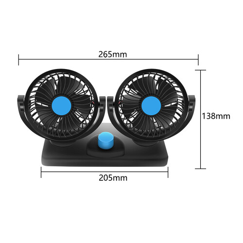 Doppelkopf-Auto-Ventilator 12/24V USB, 265x205x138mm ABS 1