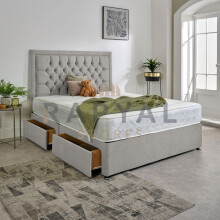 (5ft, No Drawers, Silver) Luxury Plush Velvet Divan Bed With Chesterfield Bumper Headboard