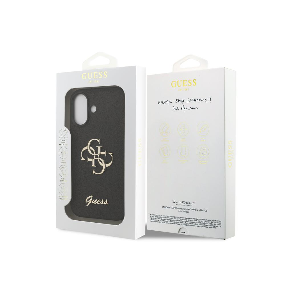 Guess Pu Fixed Glitter Big 4G Metal Logo Case For Iphone 17 6.3" Black 3666339492007