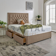 (6ft, 2 Drawers Same Side, Beige) Luxury Plush Velvet Divan Bed With Chesterfield Bumper Headboard