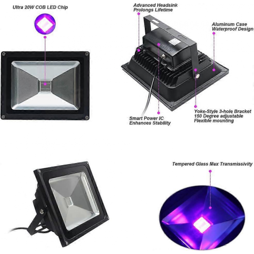 Μαύρο φως UV, προβολέας LED 20W IP66 αδιάβροχος μωβ φωτισμός, φωτισμός με εφέ μαύρου φωτ 1