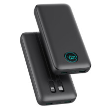 (A-Negro) Powerbank 26800mAh con cables, Powerbank 25W PD QC4.0 Cargador USB C portátil de carga rápida con 5 salidas y pantalla LCD