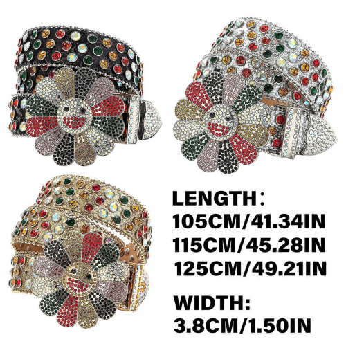 (Μαύρο-125CM) Ζώνη Blingbling σε σχήμα λουλουδιού με αγκράφα, συμβατή με ζώνη Street Dance J 2