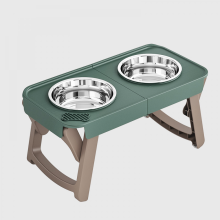 Foldable pet dining table - outdoor use with non-slip mat, adjustable stand and stainless steel bowl