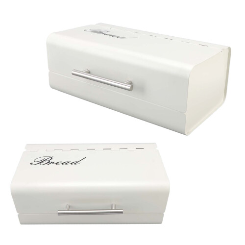 White Bread Bin Large Capacity Countertop Bread Storage Container with Door 2