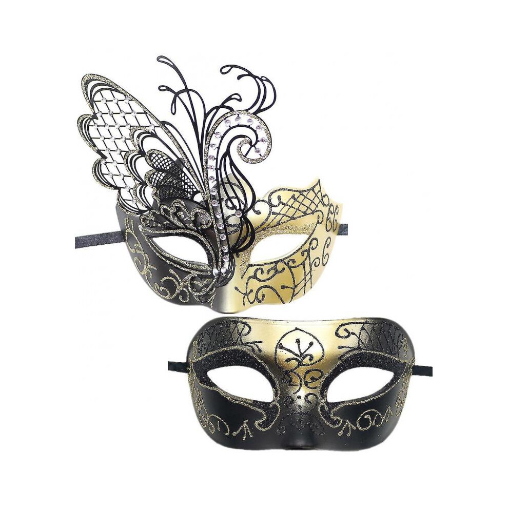 Masquerade Couple Masks, Diamond Party Mask, Venetian Elegant Metal Mask-image