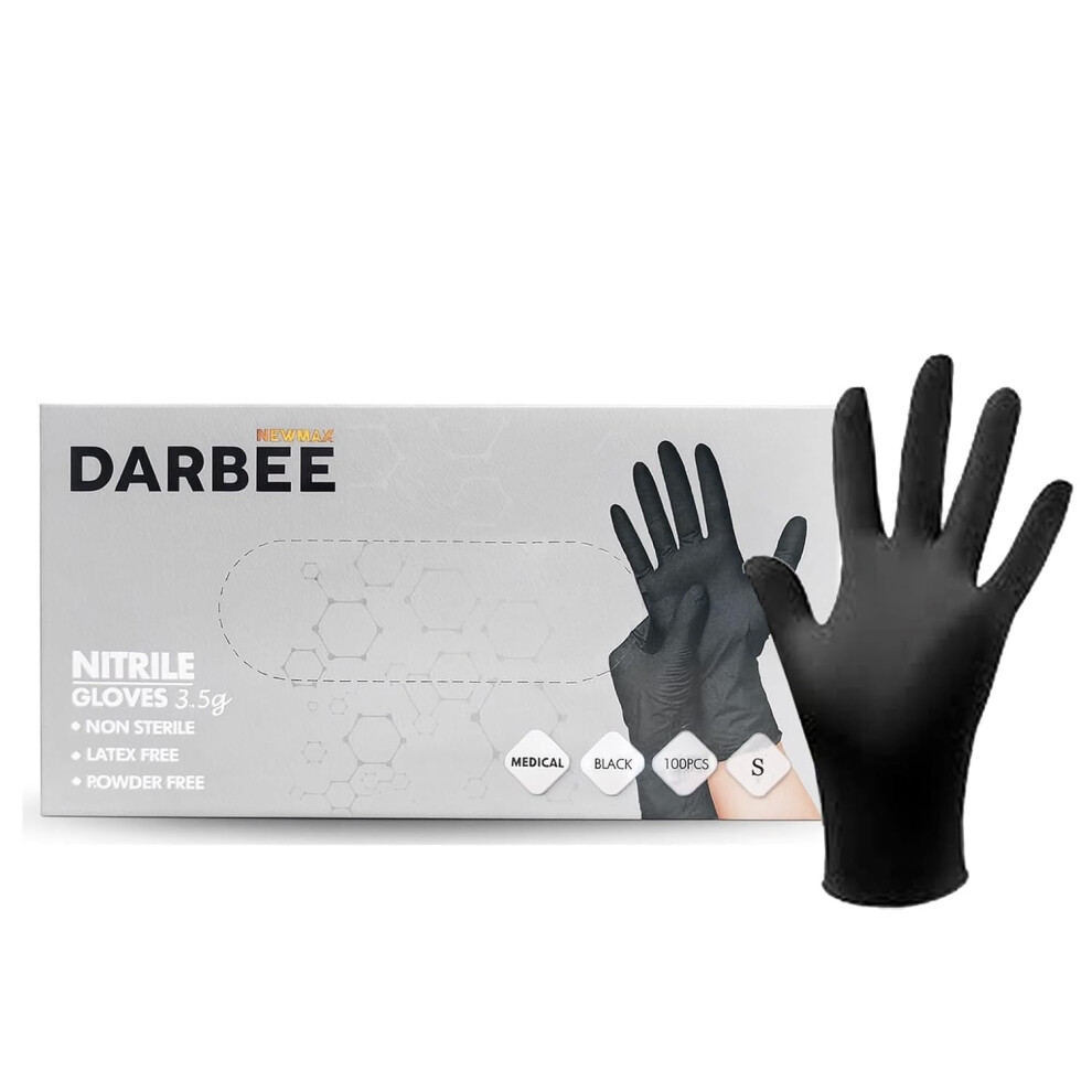 (Small Newmax Darbee) Black Nitrile Powder Free Disposable Gloves 100Pcs 5061074873872