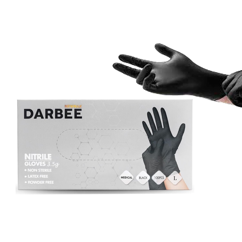 (Large Newmax Darbee) Black Nitrile Powder Free Disposable Gloves 100Pcs 5061074872752
