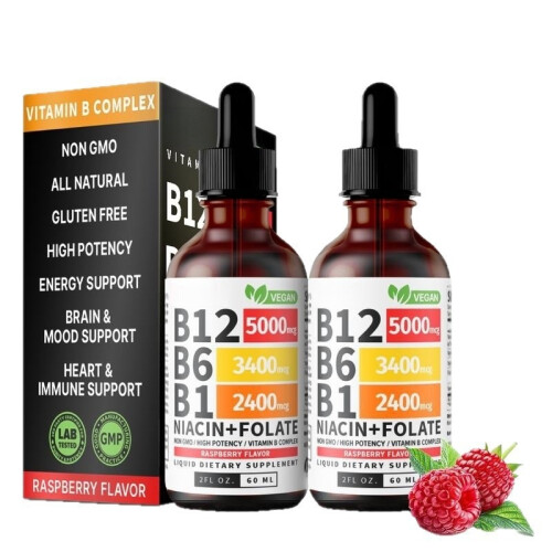 2Pcs Vitamin B12 and B6 Liquid Drops,Sublingual Vitamin B Complex - B 12